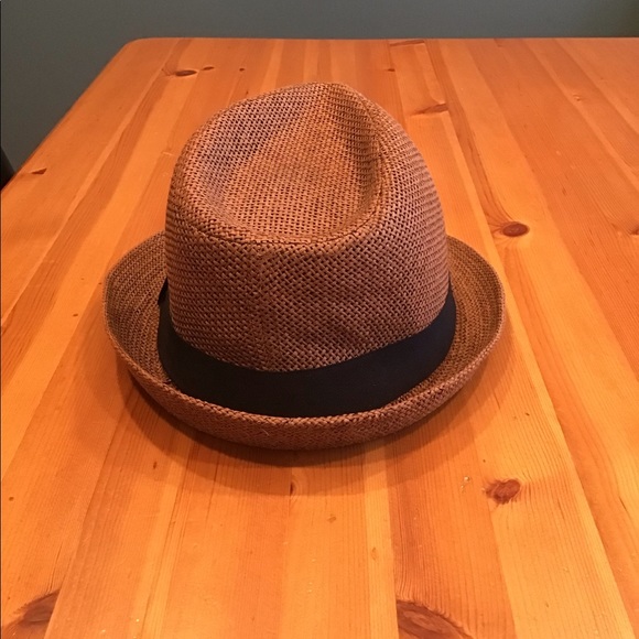 BROWN STRAW FEDORA WITH BLACK BAND SZ S/M - Picture 4 of 8